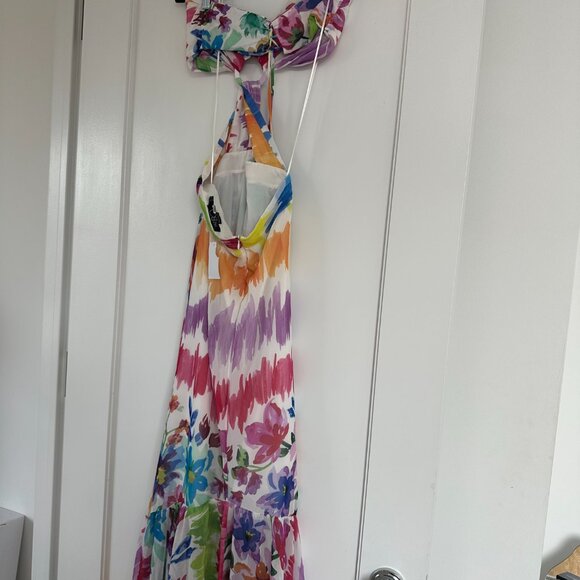 PatBO Bloom Cutout Flare Maxi Dress Halter Neck Back Tie Multicolor Print Size 6 - Picture 14 of 15